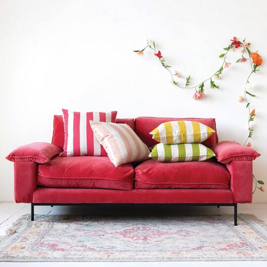 Hello Honey® 20" Red & Natural Cotton & Linen Striped Pillow